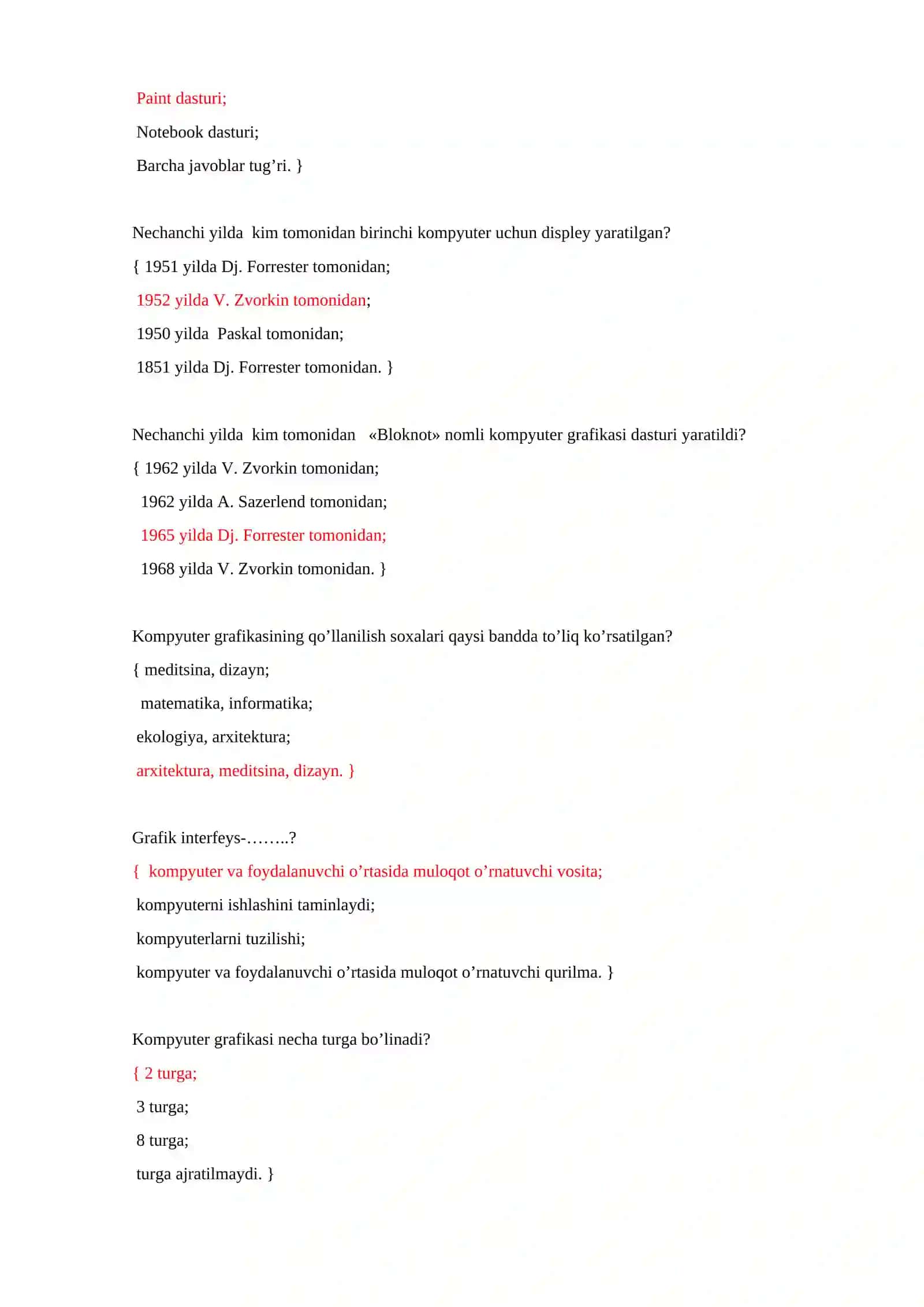 Kompyuterli grafika fanidan topshiriqlar 2