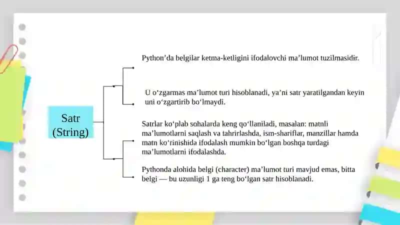 PYTHONDA Qatorlar (String). Funksiyalari va amallari 2