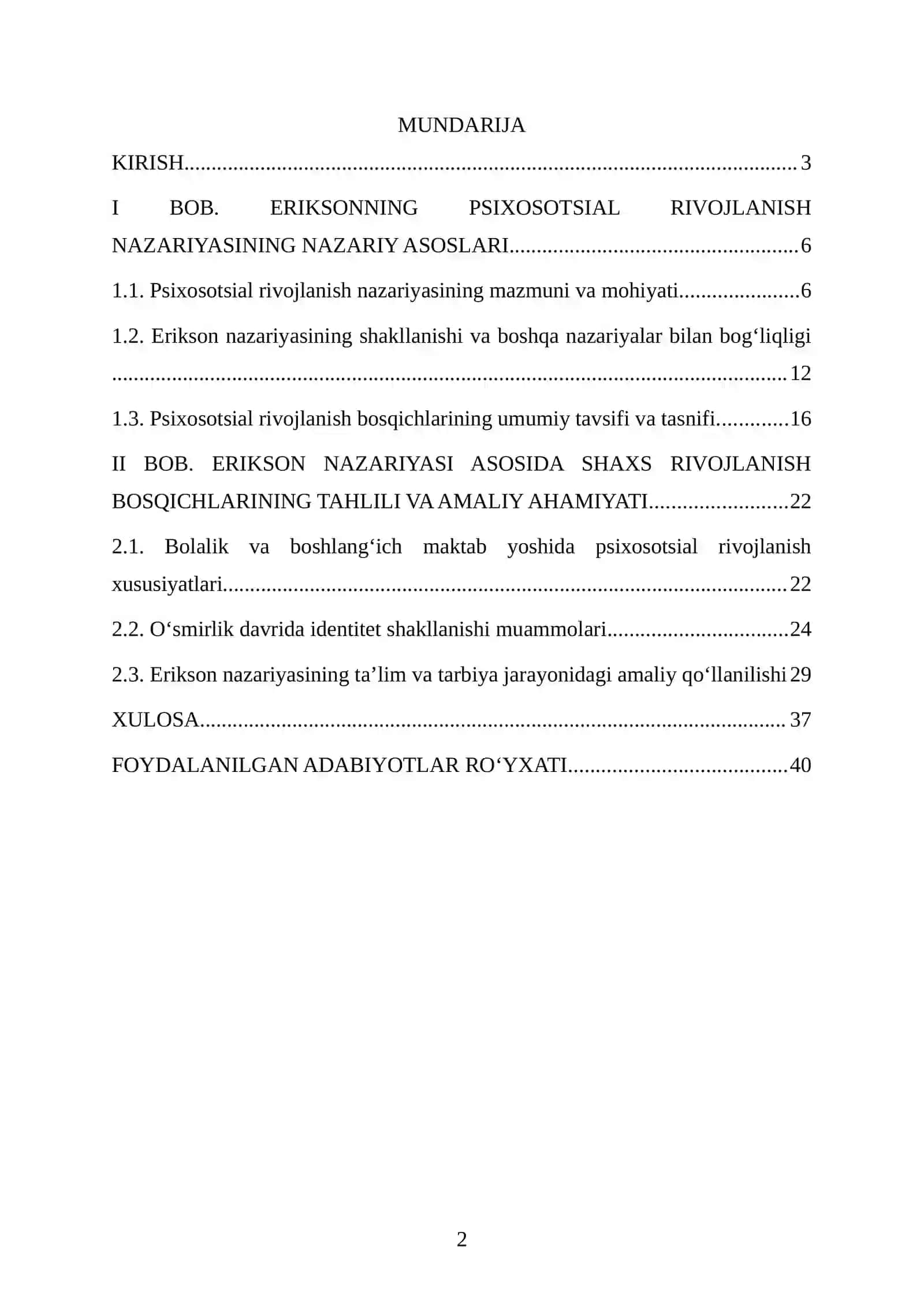 Ontogenez Psixologiyasi Fanidan Eriksonning Psixososial Rivojlanish Bosqichlari Tahlili 2