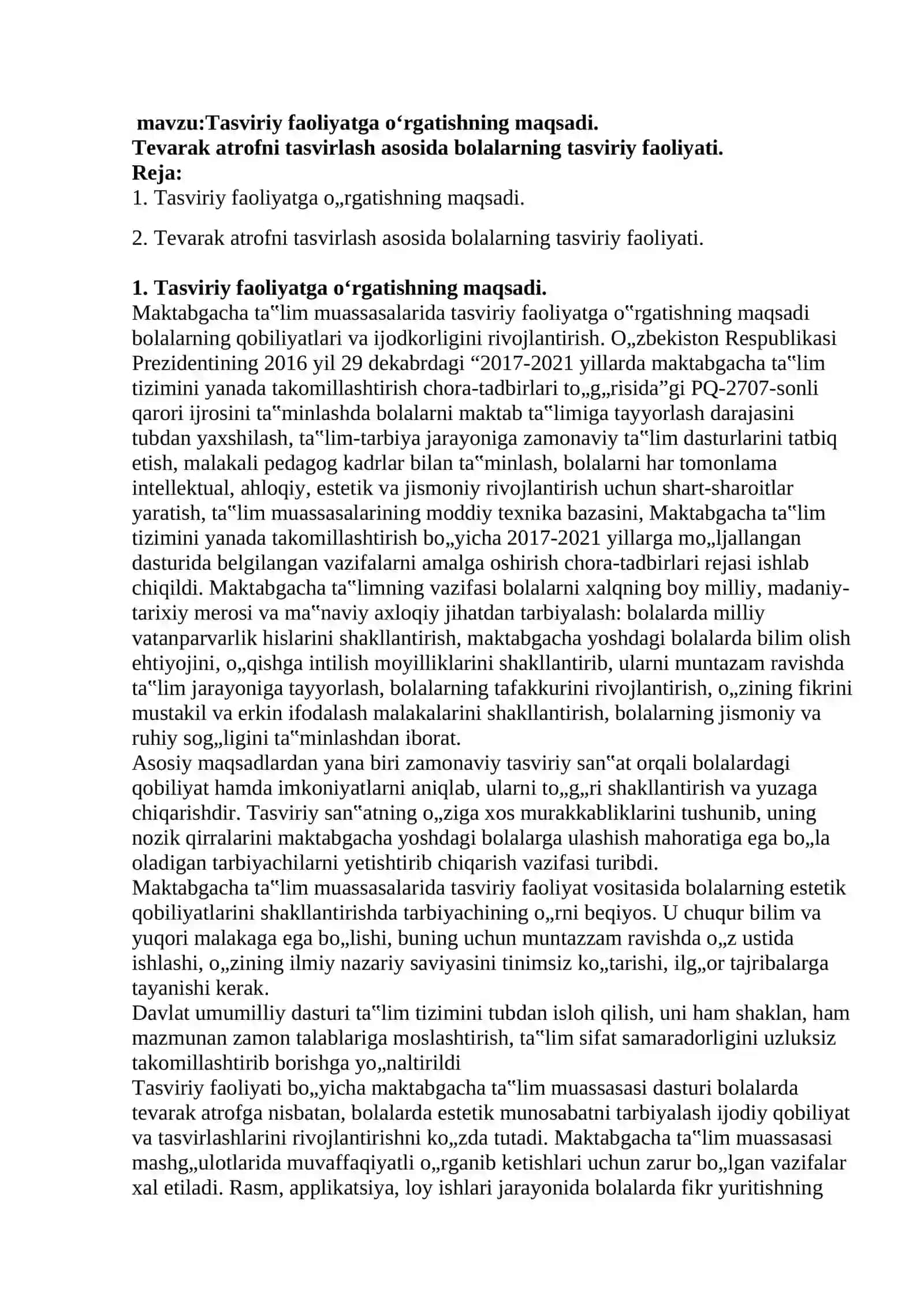 Tasviriy faoliyatga o‘rgatishning maqsadi 2