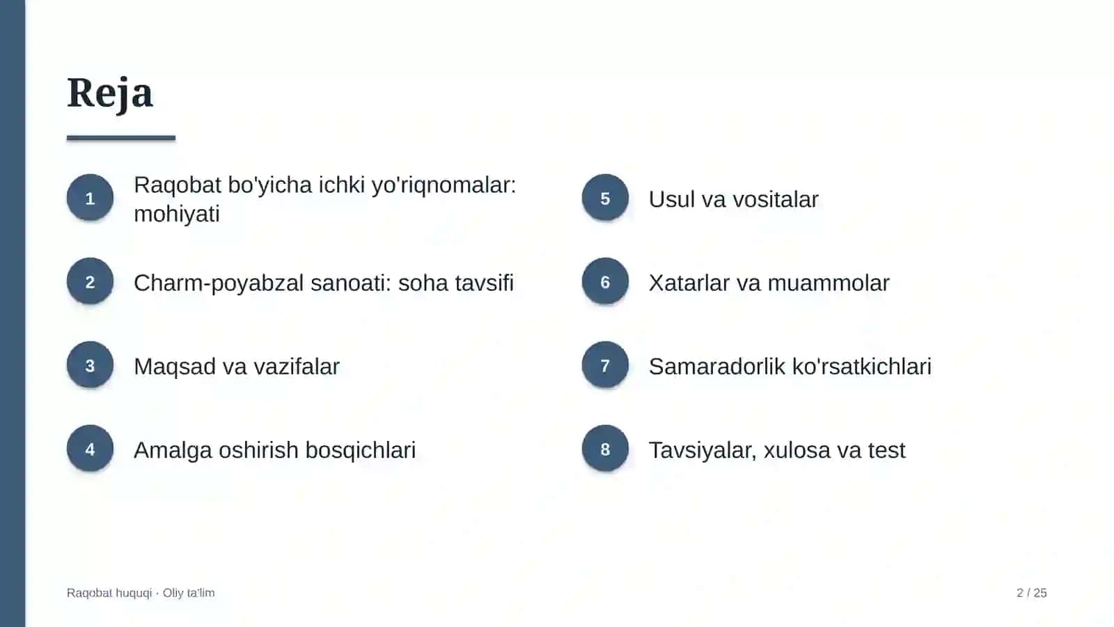 Charm-poyabzal sanoatida raqobat bo'yicha ichki yo'riqnomalarni ishlab chiqish 2