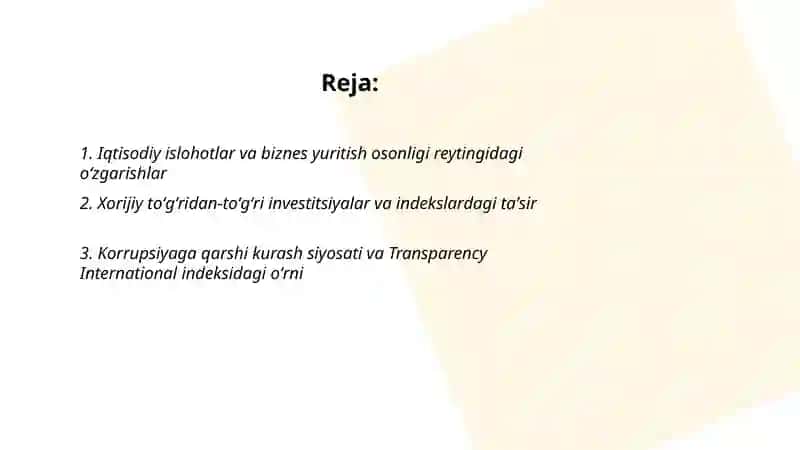 Oʻzbekiston Respublikasining xalqaro reyting va indeksladagi órni va nufuzinining ortib borishi 2