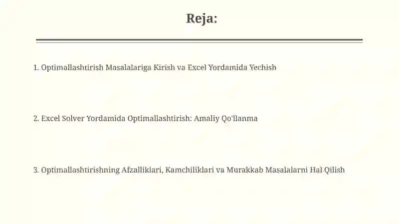 Optimallashtirish Masalalari va ularni yechishda Excel amaliy dasturidan foydalanish 2