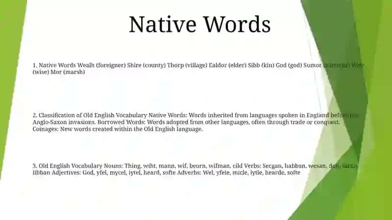 Classifacion Of Old English Vocabulary 2