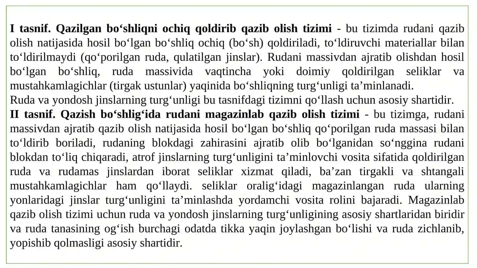 15-Mavzu Qazish tizimining tasnifi 2