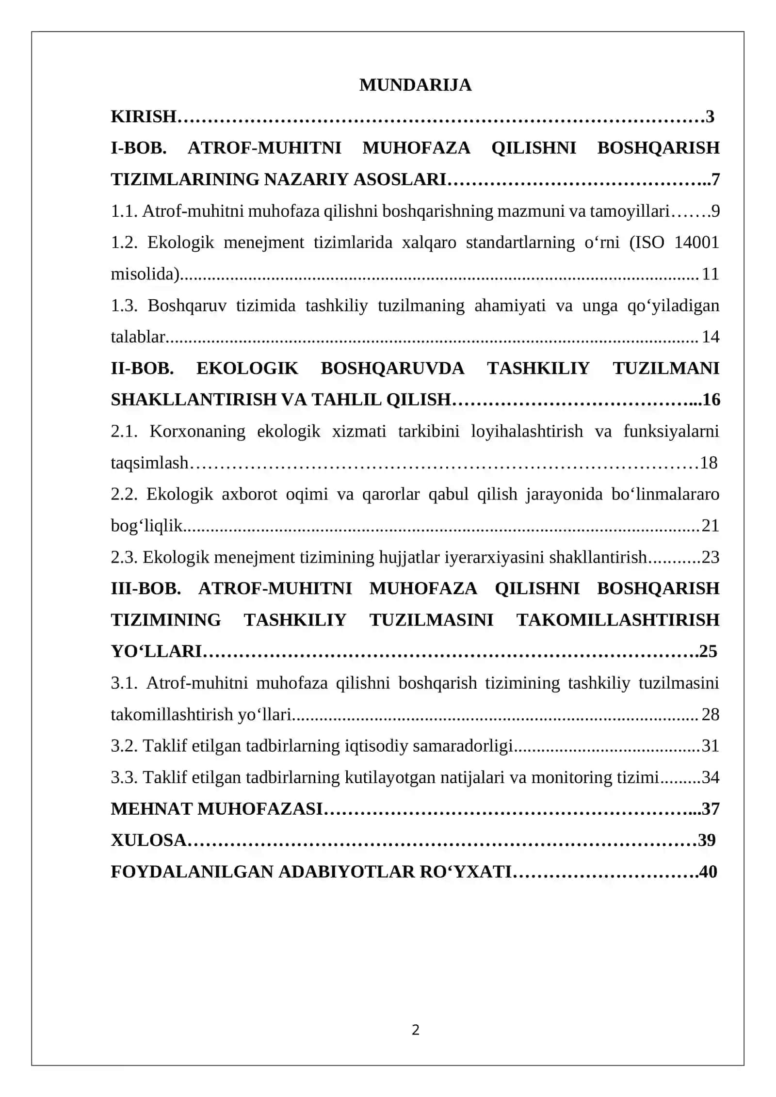 ATROF-MUHITNI MUHOFAZA QILISHNI BOSHQARISH TIZIMLARIDA TASHKILIY TUZULMANI SHAKLLANTIRISH 2