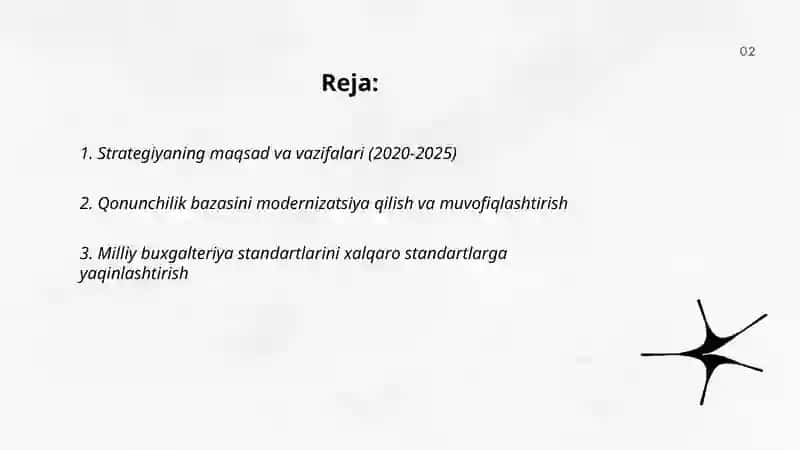 O'zbekiston Respublikasida buxgalteriya hisobi va audit tizimini isloh qilishning 2020-2025 yo'llarga mo'ljallangan strategiyasi va uning asosiy yo'nalishlari. 2