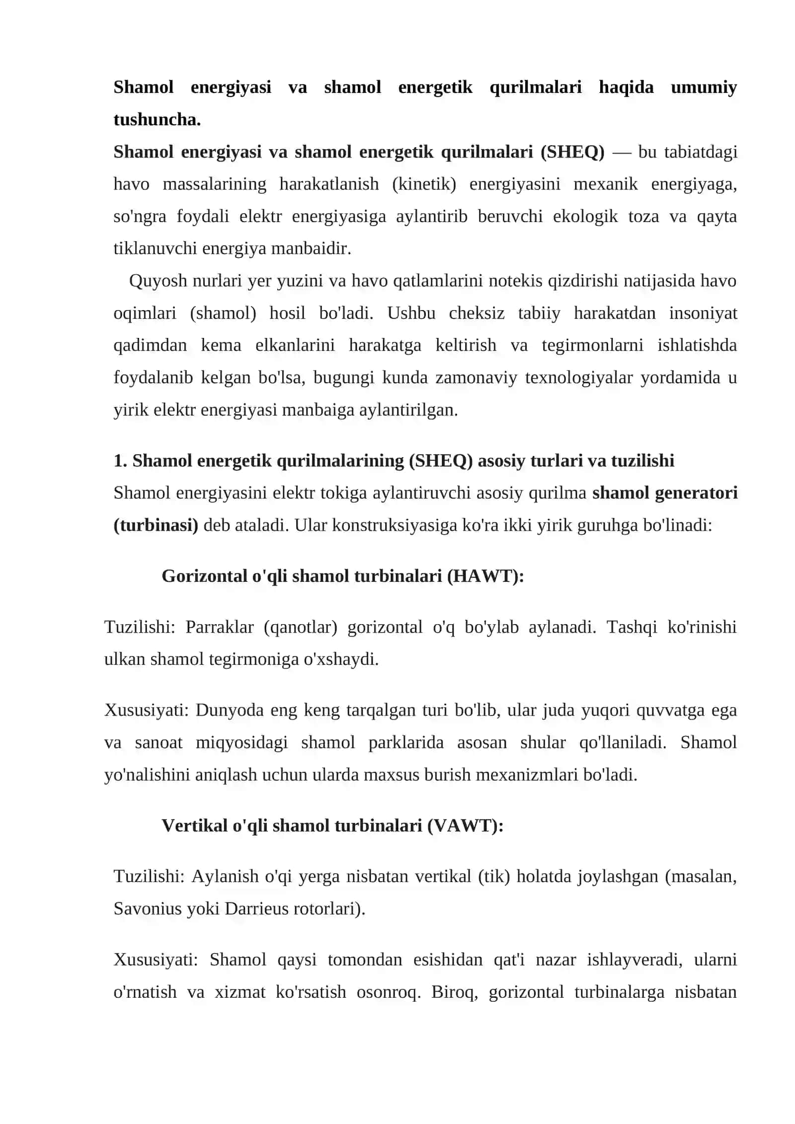 Shamol energiyasi va shamol energetik qurilmalari 2