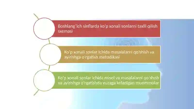 Ko’p xonali sonlar ichida masalalar yechish metodlaridan foydalanish. 2