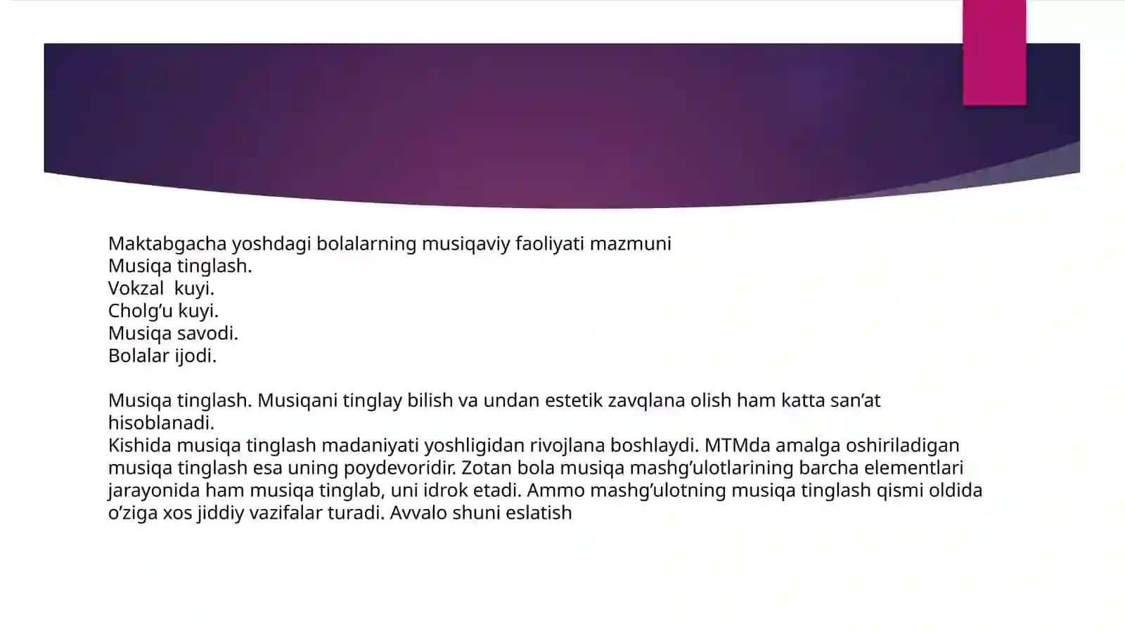 Maktabgacha yoshdagi bolalarning musiqiy faoliyati mazmuni 2
