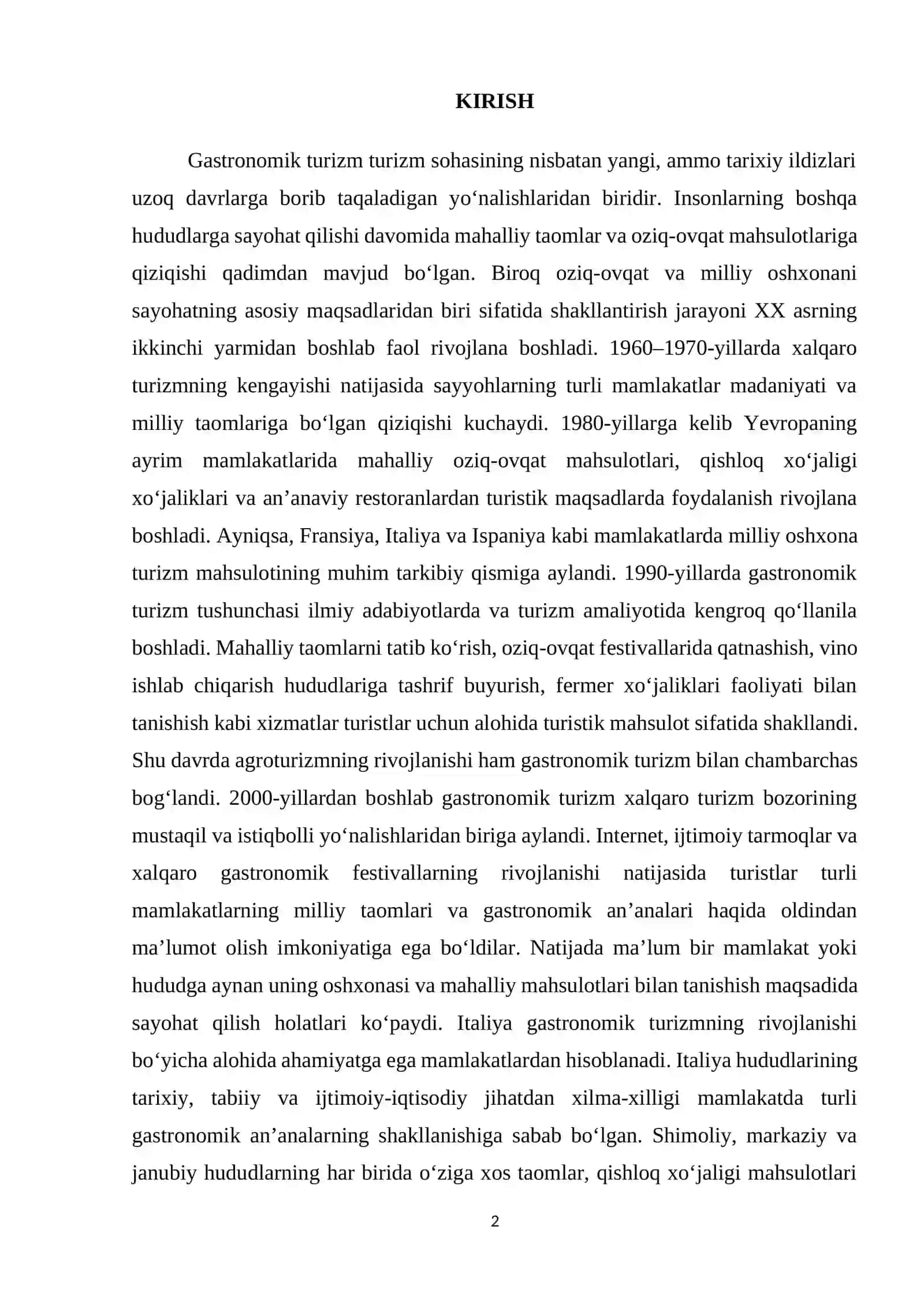 Gastronomik turizm tushunchasi vauning Italiya misolida tasniglanishi (Agroturizm va restoran turlari) 2