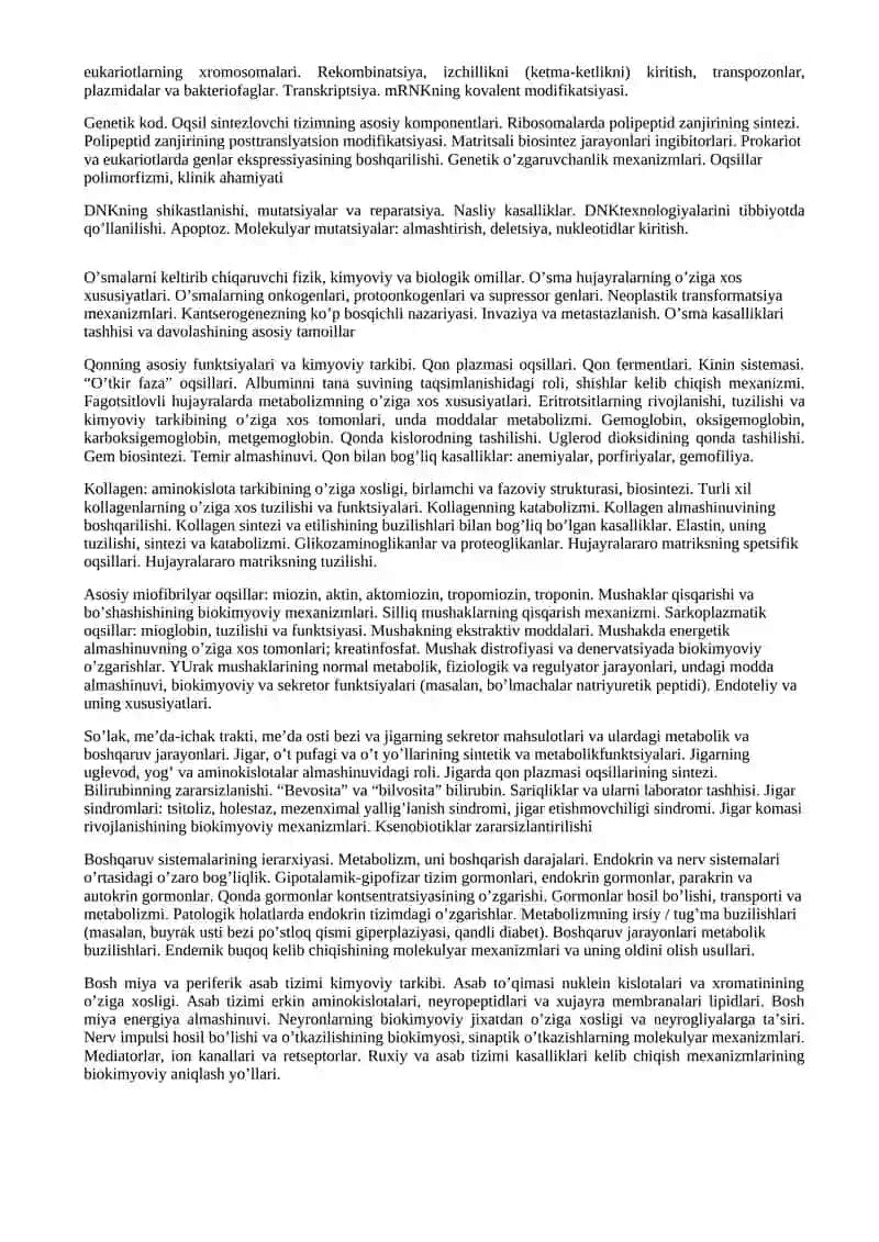 Biologik kimyo fanidan YaB-imtihon savollari 2