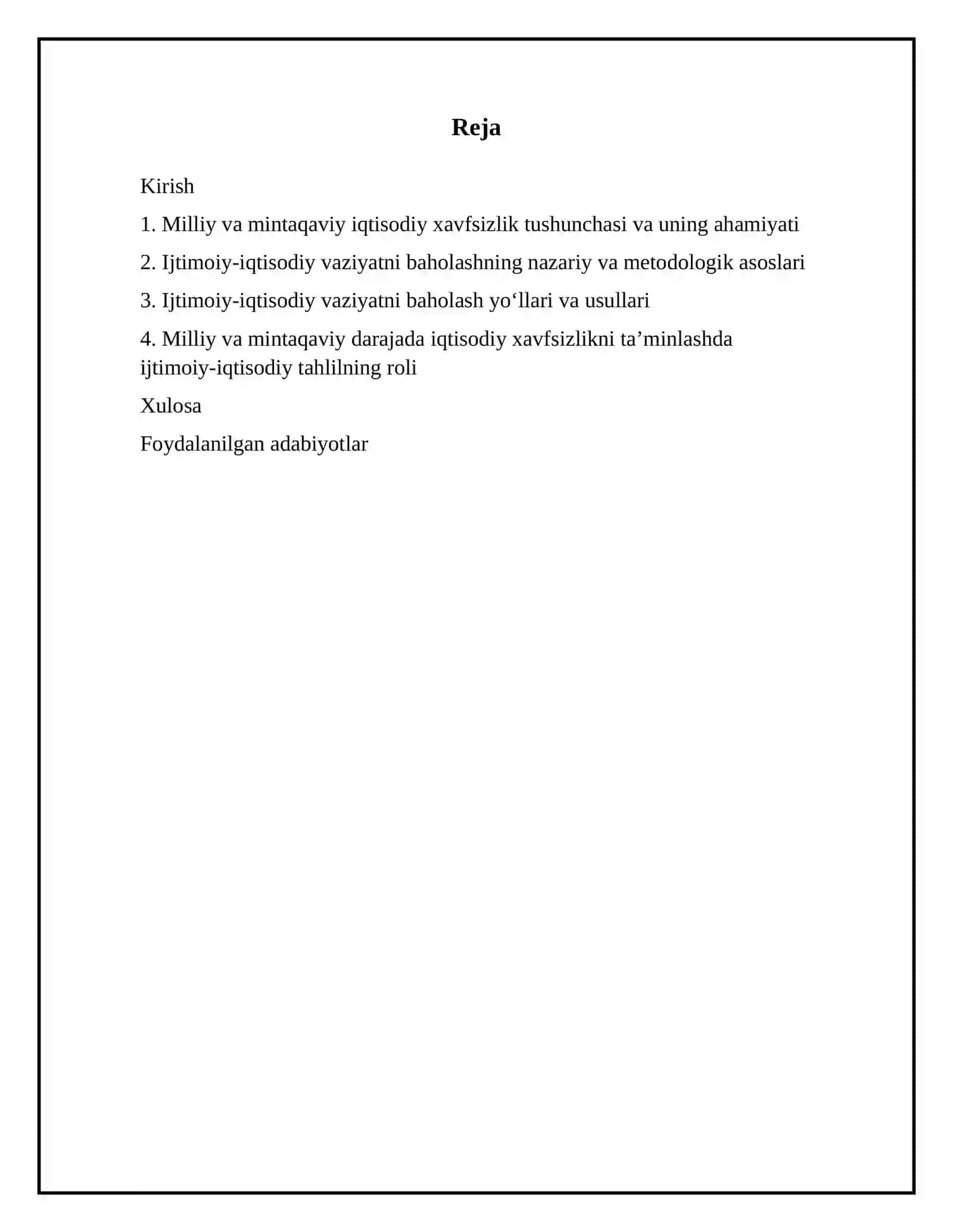 Milliy va mintaqaviy iqtisodiy xavfsizlikni ta’minlashda ijtimoiy-iqtisodiy vaziyatni baholash yo‘llari 2