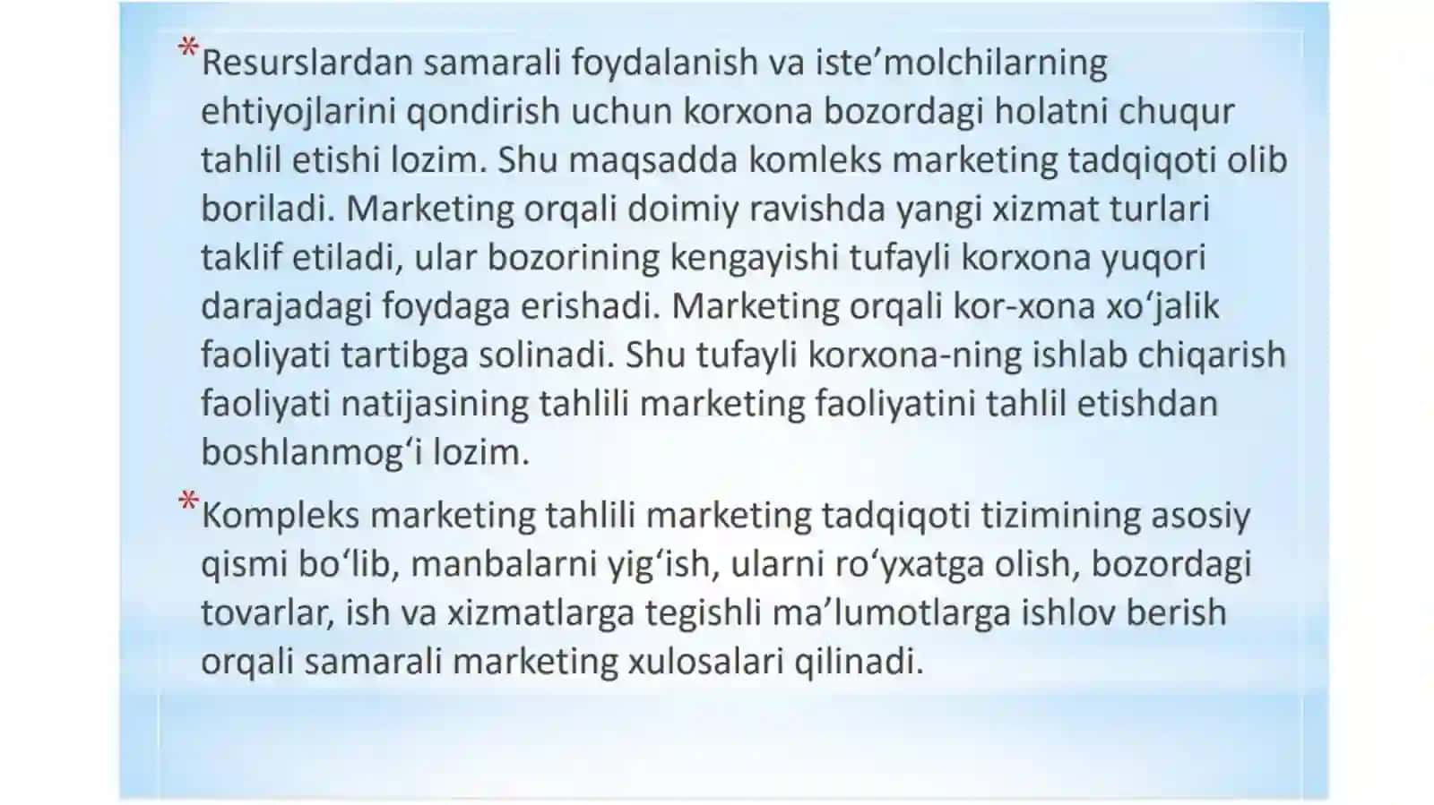 Xo‘jalik yurituvchi sub’ektLarning marketing faoliyatida tahlil 2