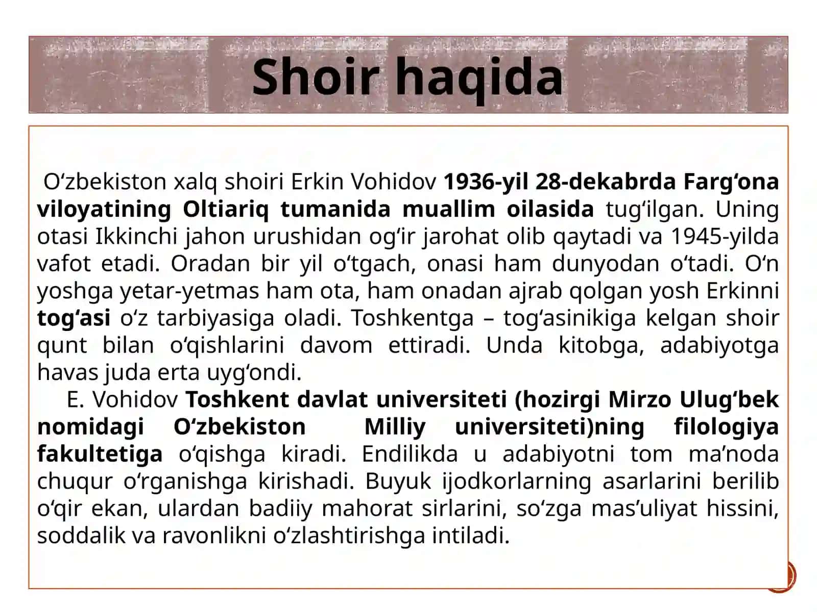 ErkinVohidovhayotivaijodi.“Nido”dostoni 2