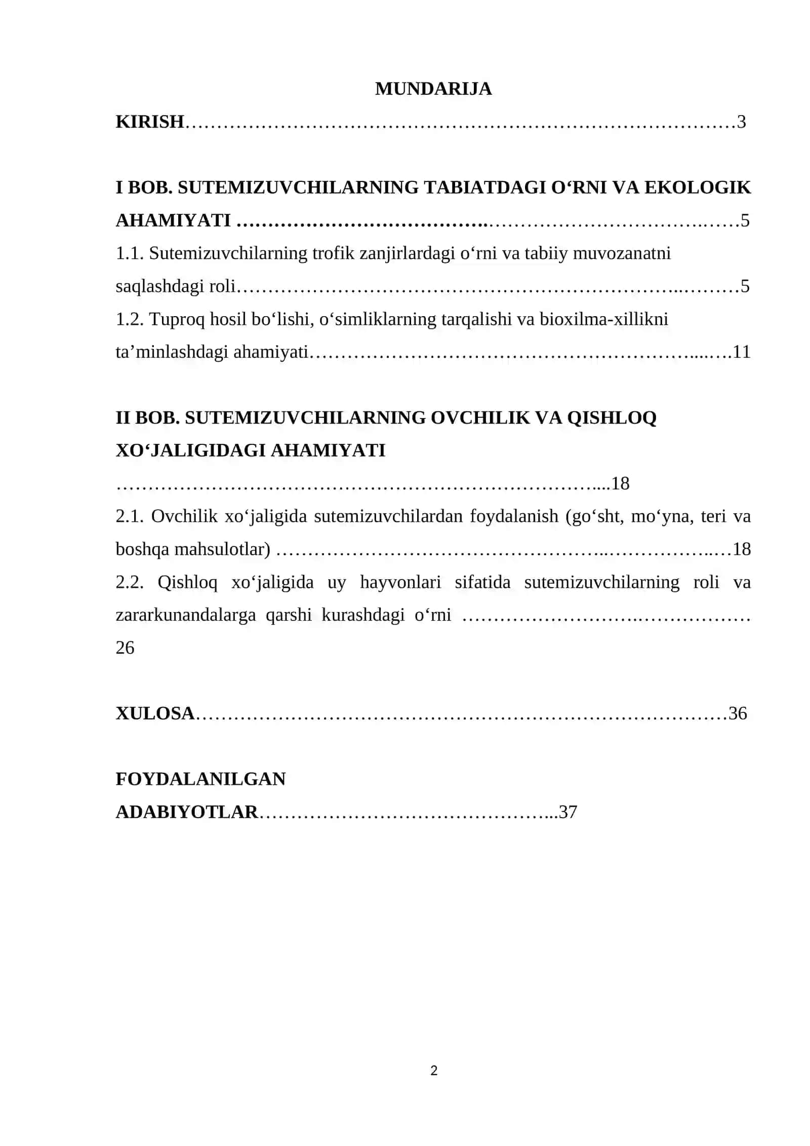 Sutemizuvchilar sinfi vakillarining tabiatdagi va xo’jalikdagi ahamiyati 2