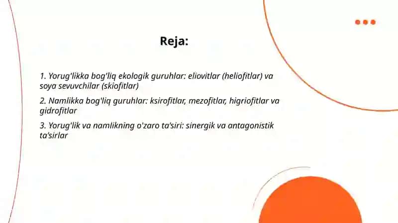 Yorug'lik namlik faktorlariga ko'ra o'simliklarning ekologik guruhlari 2