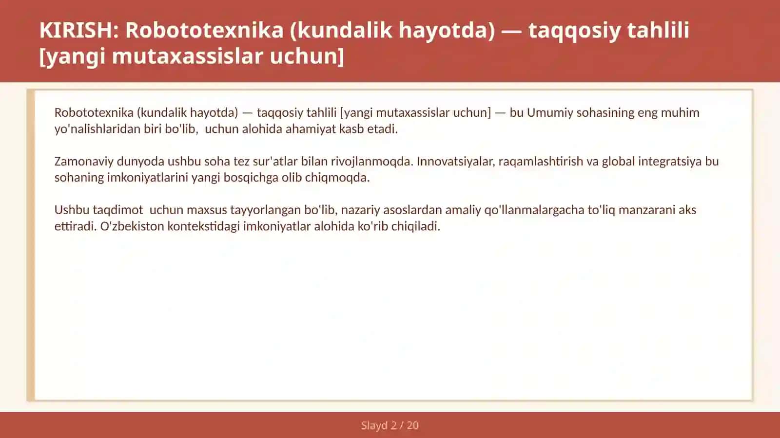 Robototexnika (kundalik hayotda) — taqqosiy tahlili [yangi mutaxassislar uchun] 2