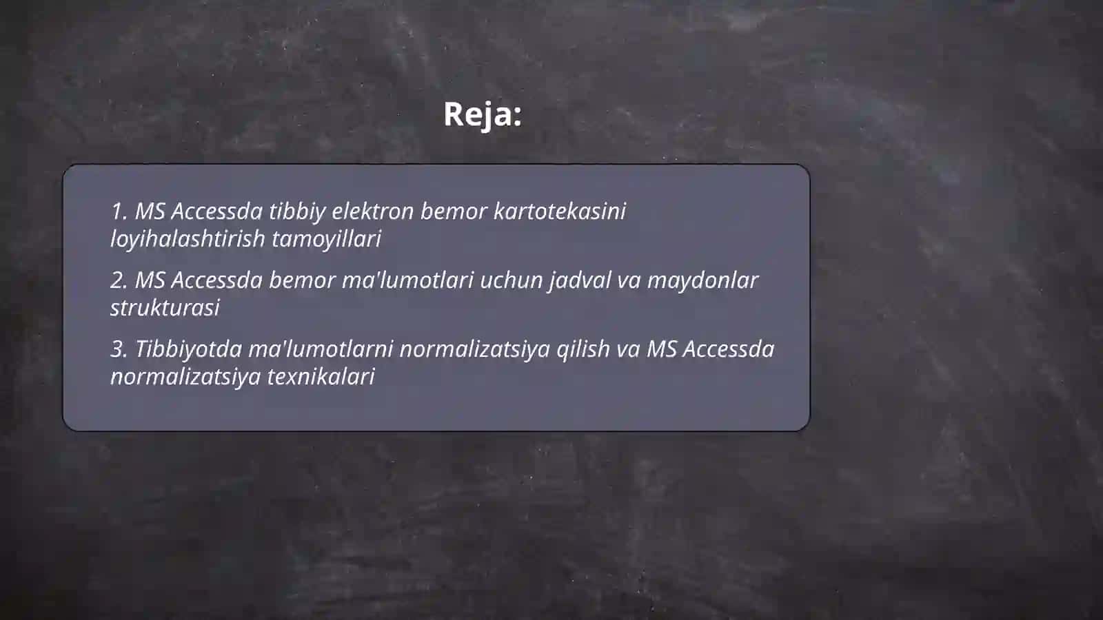 MS Accessda Tibbiy Elektron Bemor Kartotekasini Loyihalashtirish Tamoyillari 2