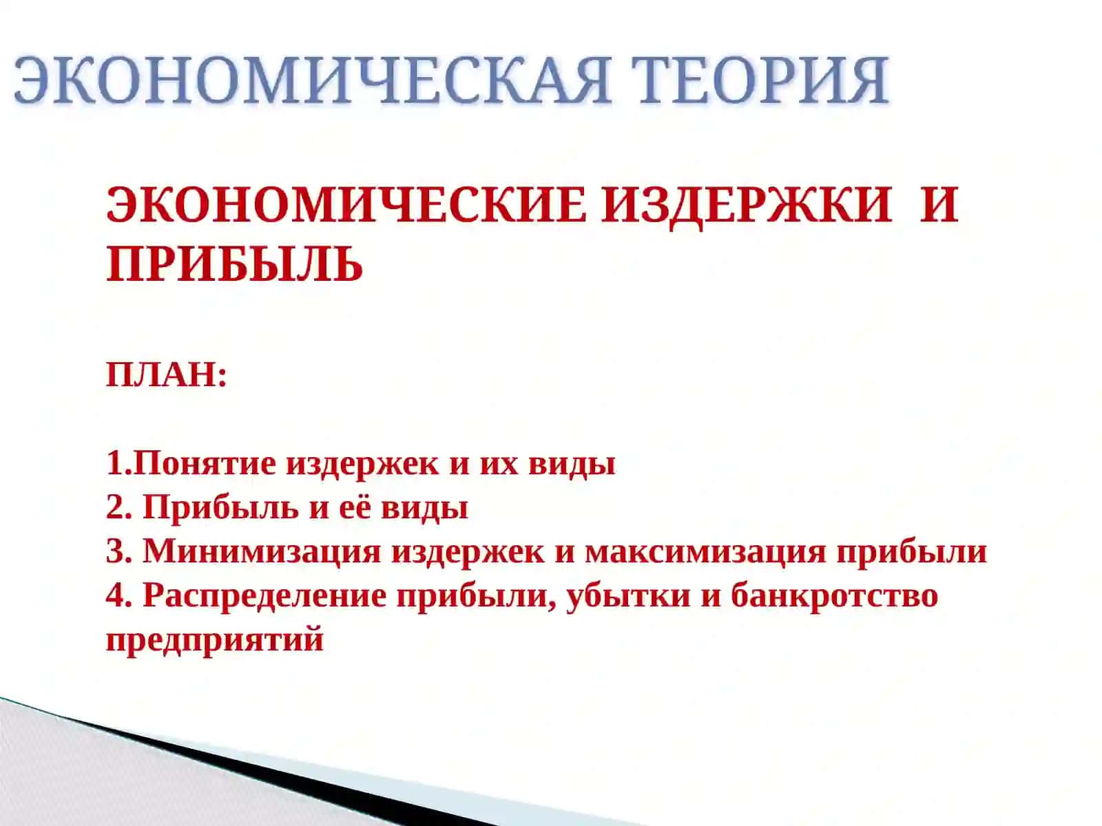 Экономические издержки и прибыль 2