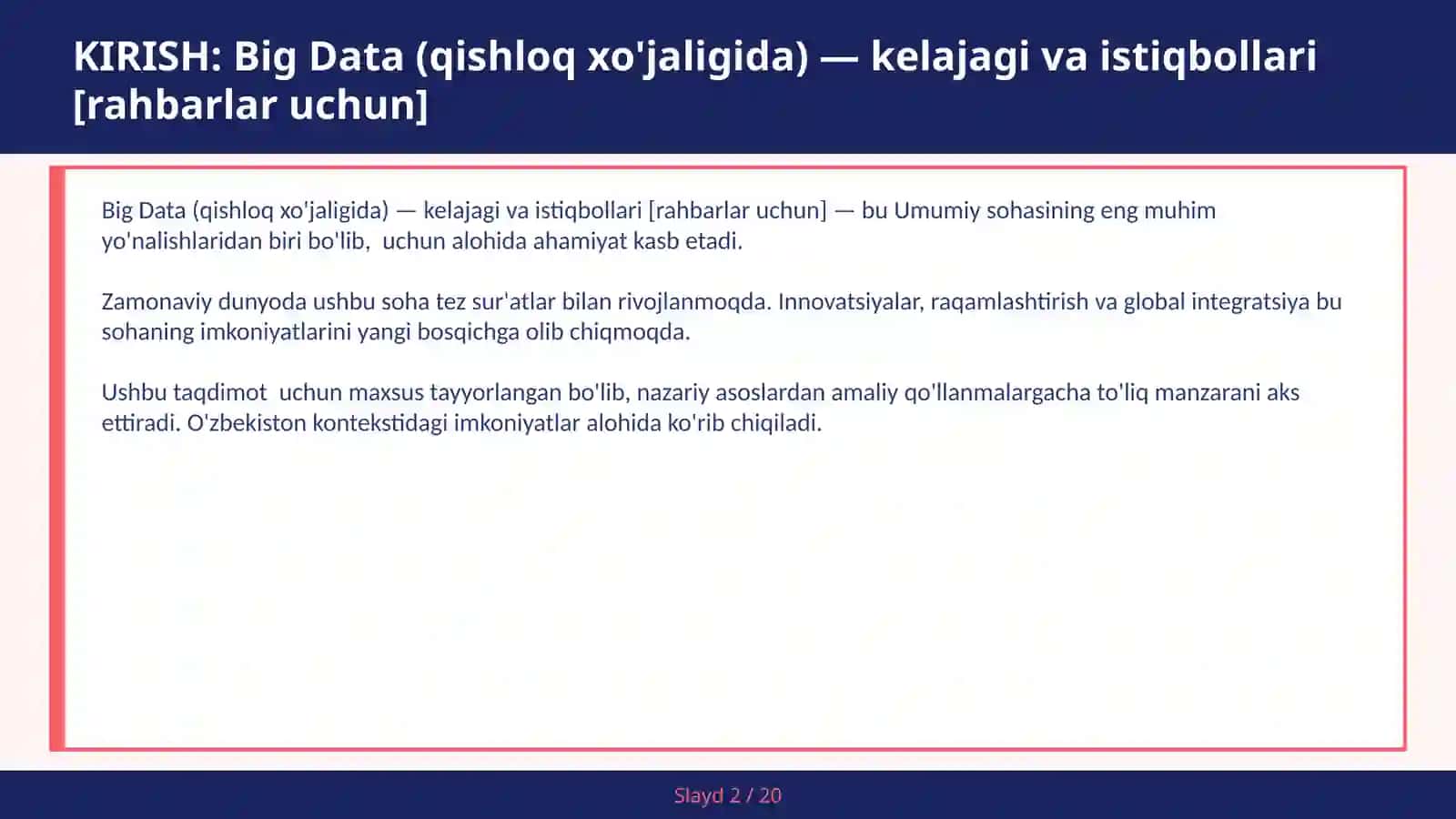 Big Data (Qishloq xo'jaligida) — kelajagi va istiqbollari [rahbarlar uchun] 2