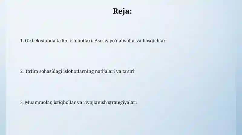 Ta'lim sohasida islohotlar 2