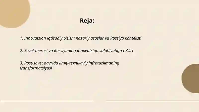Innovatsion iqtisodiy o'sishning Rassiya tajribasi va asosiy tendensiyalari 2