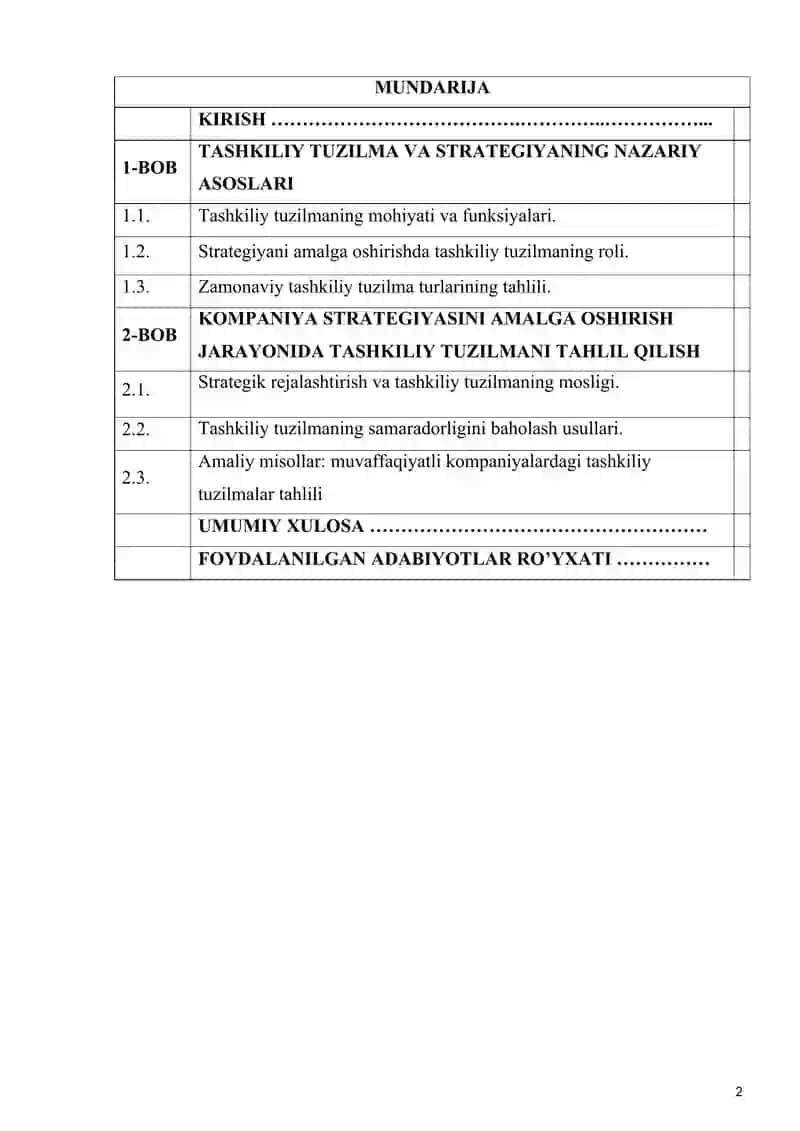 KOMPANIYA STRATEGIYASINI AMALGA OSHISHIR 2