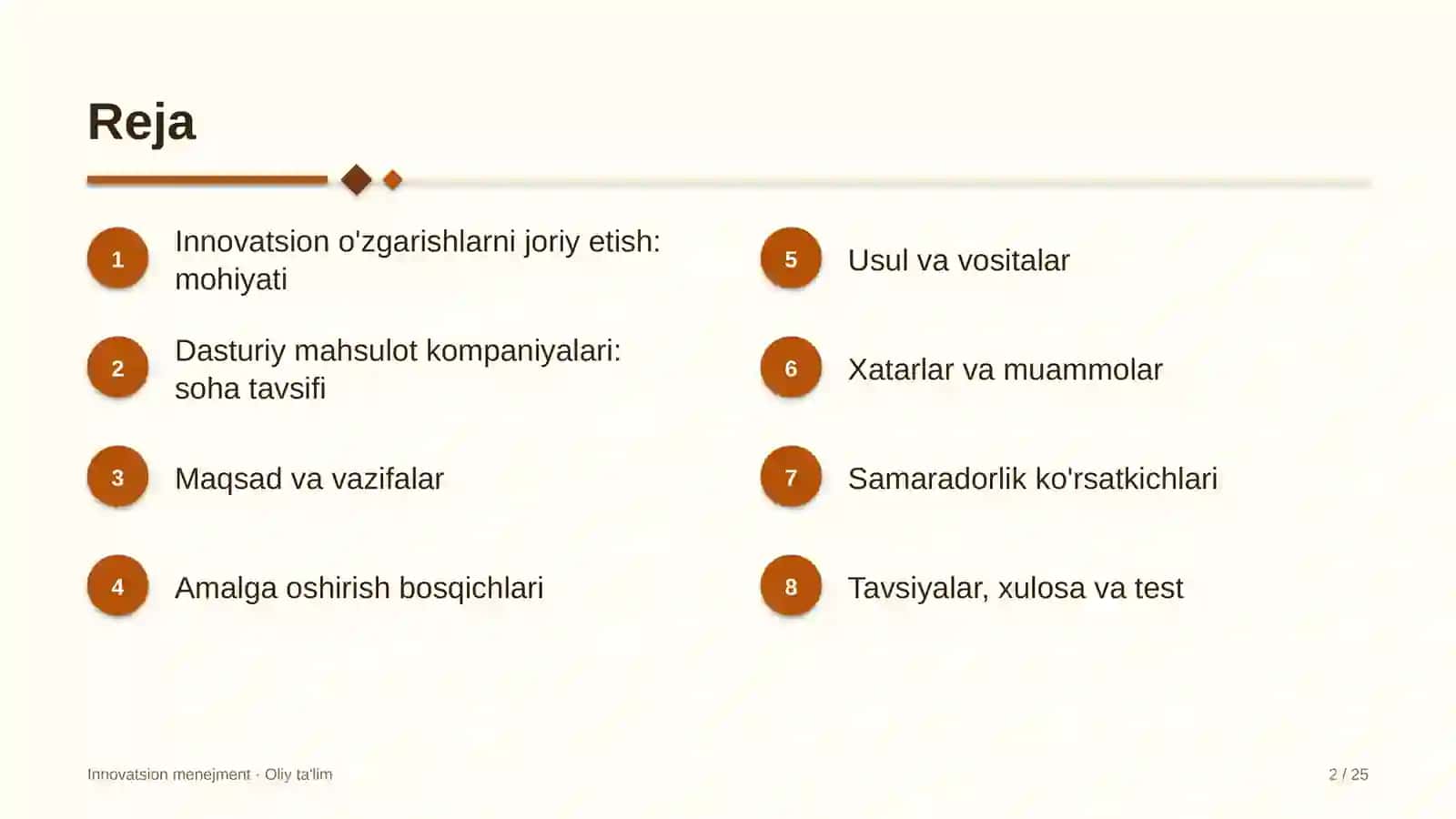 Dasturiy mahsulot kompaniyalarida innovatsion o'zgarishlarni joriy etish 2