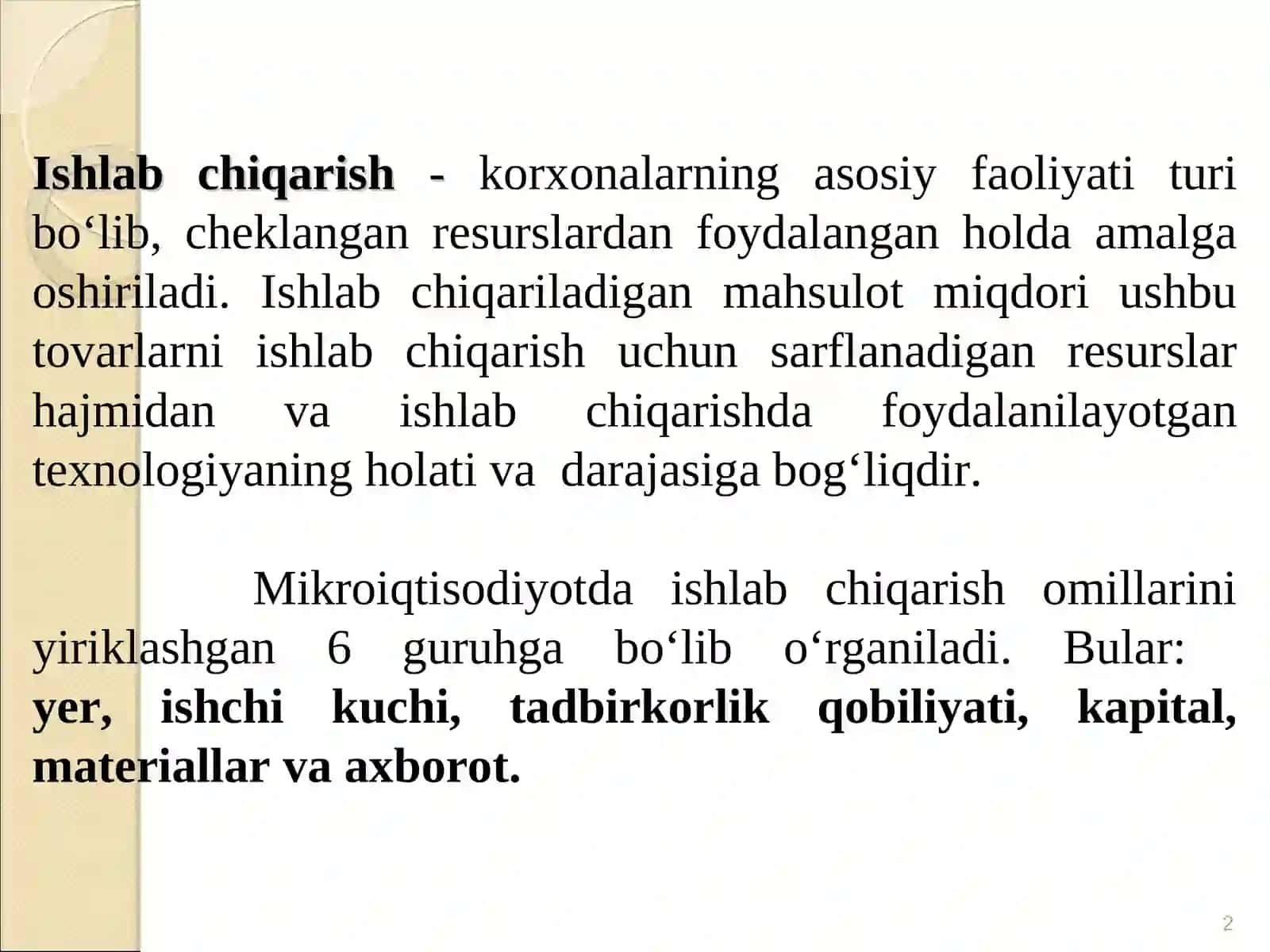 Ishlab chiqarish va uning modellari 2