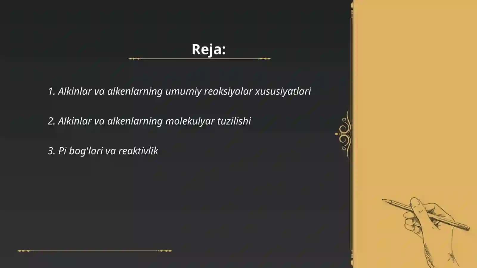 Alkinlar va alkenlarning reaksiyaga kirishish qobiliyatini solishtirish 2
