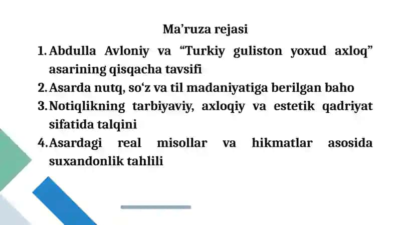 ABDULLA AVLONIYNING “TURKIY GULISTON YOXUD AXLOQ” ASARIDA NOTIQLIK. 2