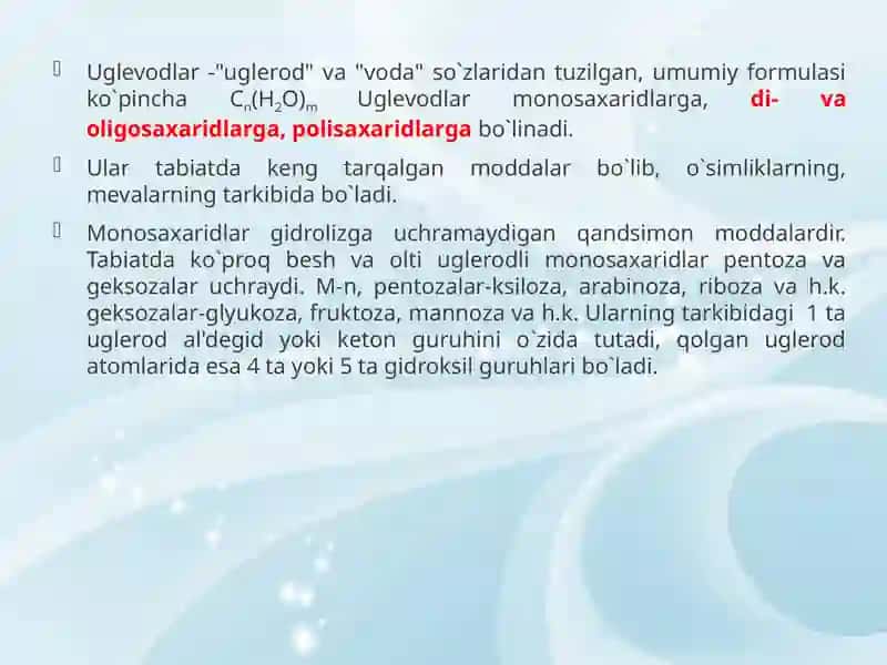 Uglevodlarning sinflanishi 2