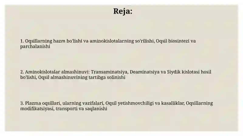 Oqsillarning biokimyoviy o'zgarishi 2