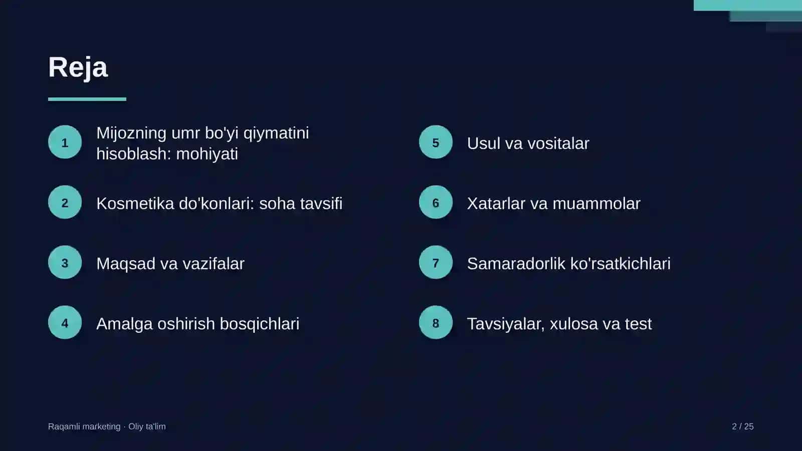 Kosmetika do'konlarida mijozning umr bo'yi qiymatini hisoblash 2