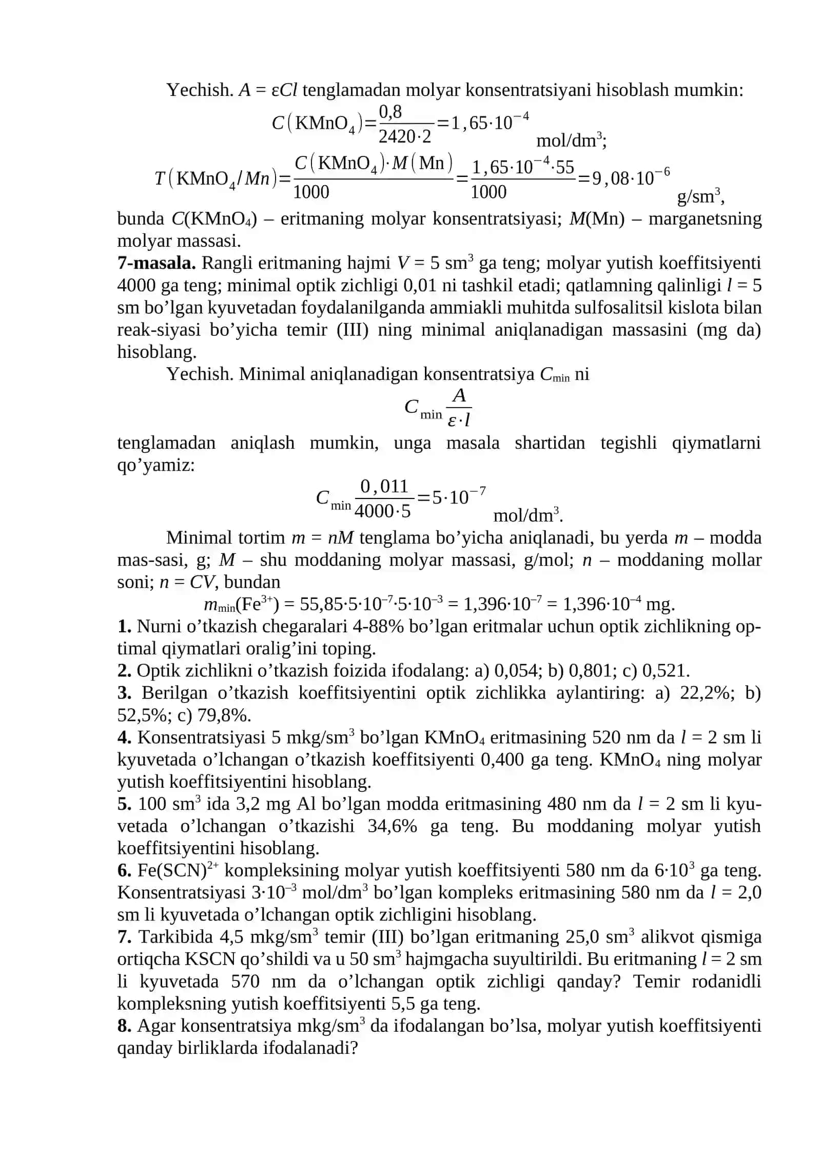 Analitik kimyodan amaliy topshriqlar 2