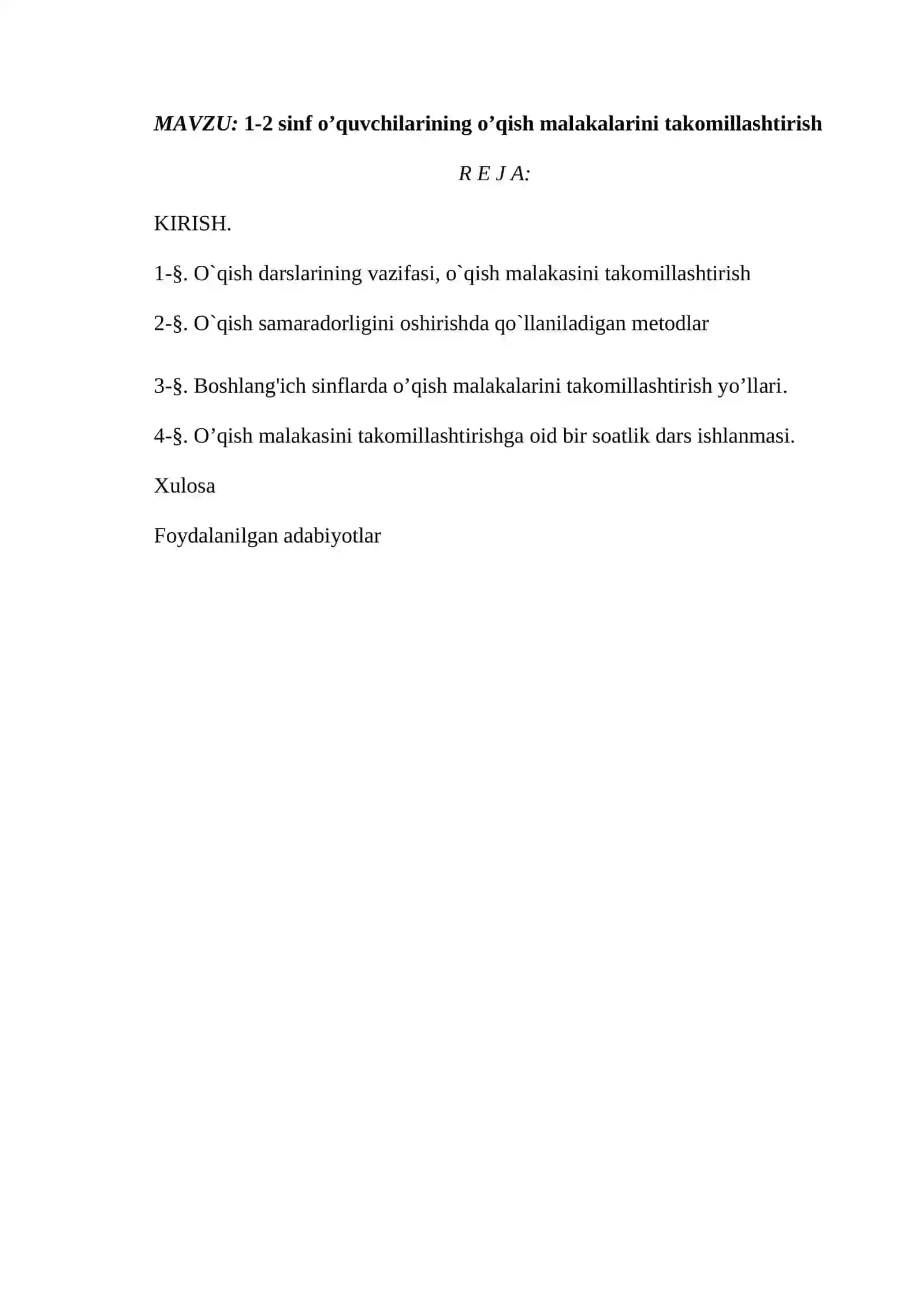 1-2 sinf o’quvchilarining o’qish malakalarini takomillashtirish 2