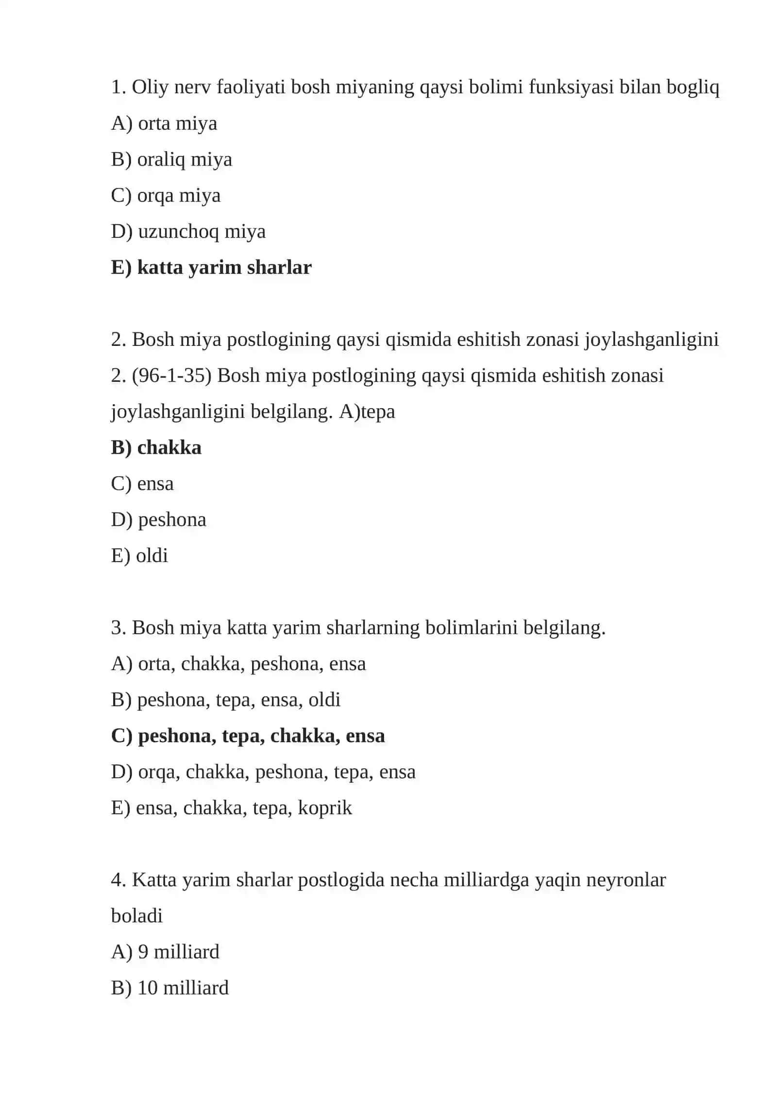 YOSH ANATOMIYASI VA FIZIOLOGIYASI fanidan TUZGAN TESTI 2