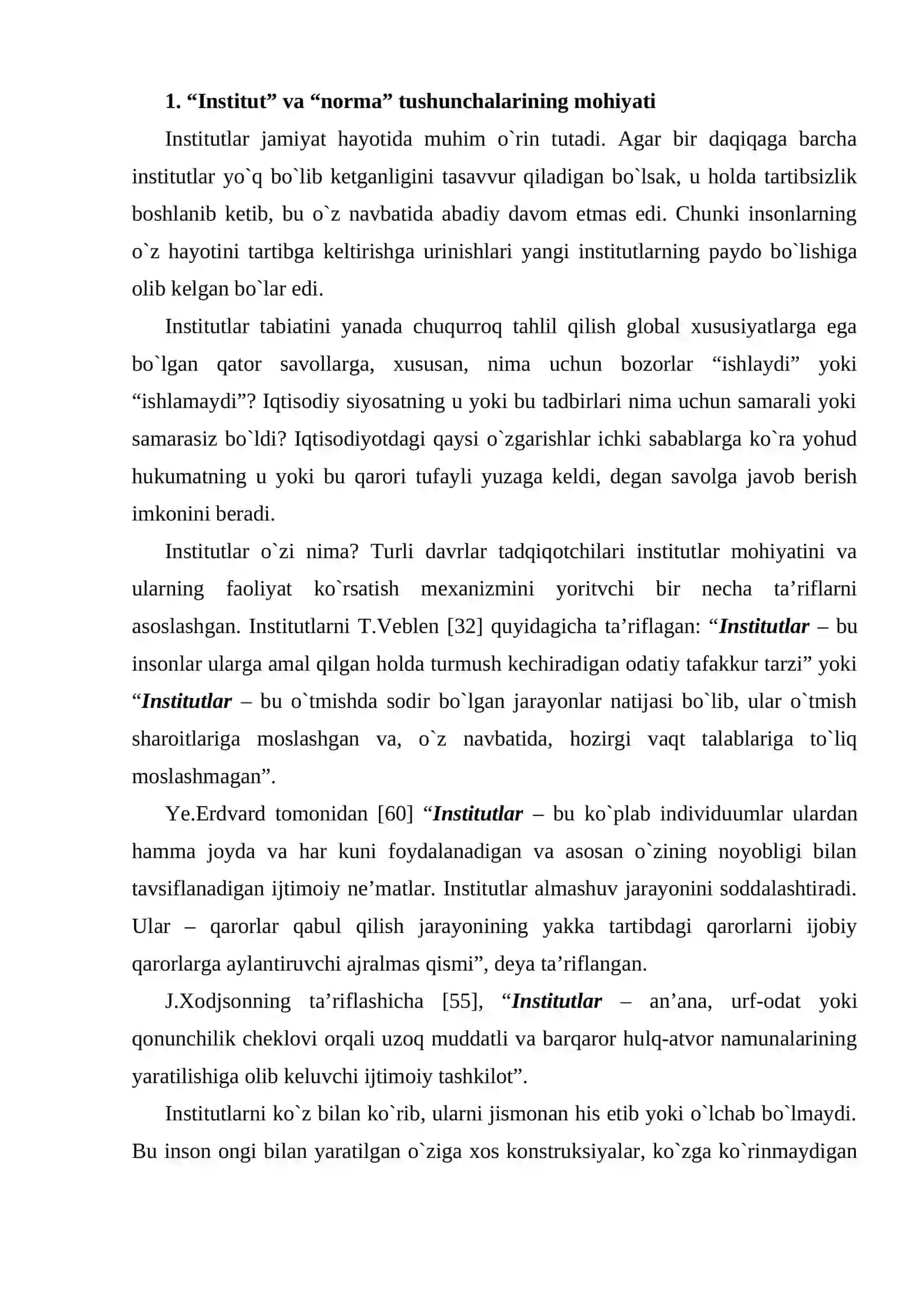 “Institutlar va ularning jamiyat rivojlanishidagi roli” 2
