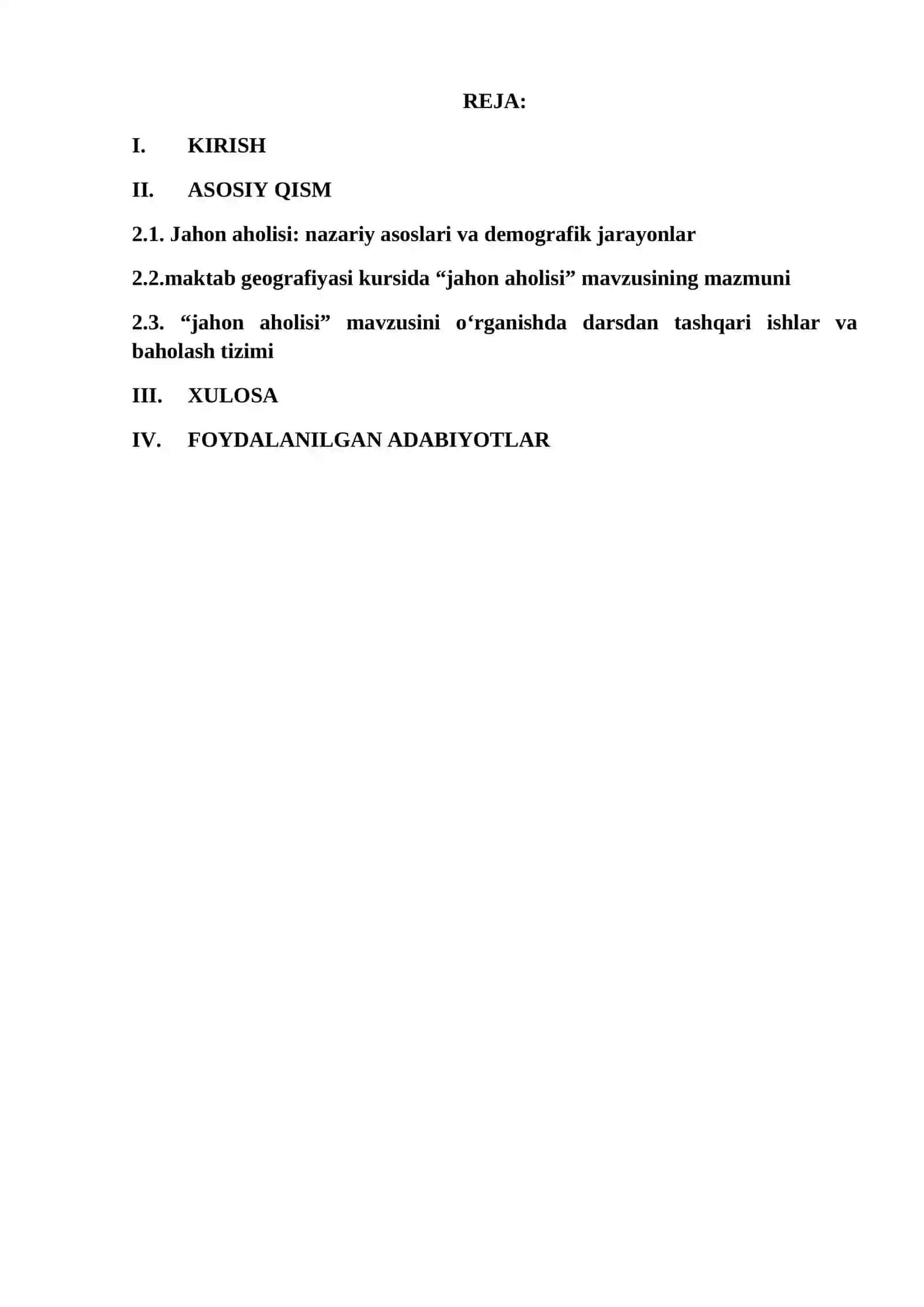 Jahon ijtimoiy-iqtisodiy geografiyasi kursida “Jahon aholisi” mavzusini o’rganish metodikasi 2