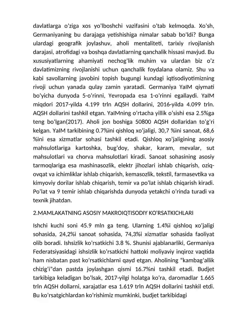 Germaniya Makro iqtisodiy holati 2