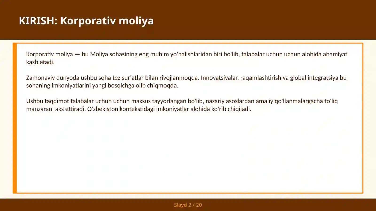 Korporativ moliya 2