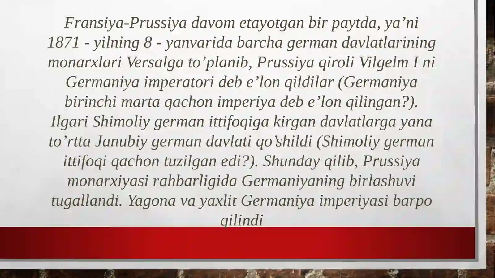 1871-yil imperiya Konstitutsiyasi. 1871-1899-yillrda Germaniya iqtisodiyotining o'sishi. Qishloq xo'jaligining o'sishi 2
