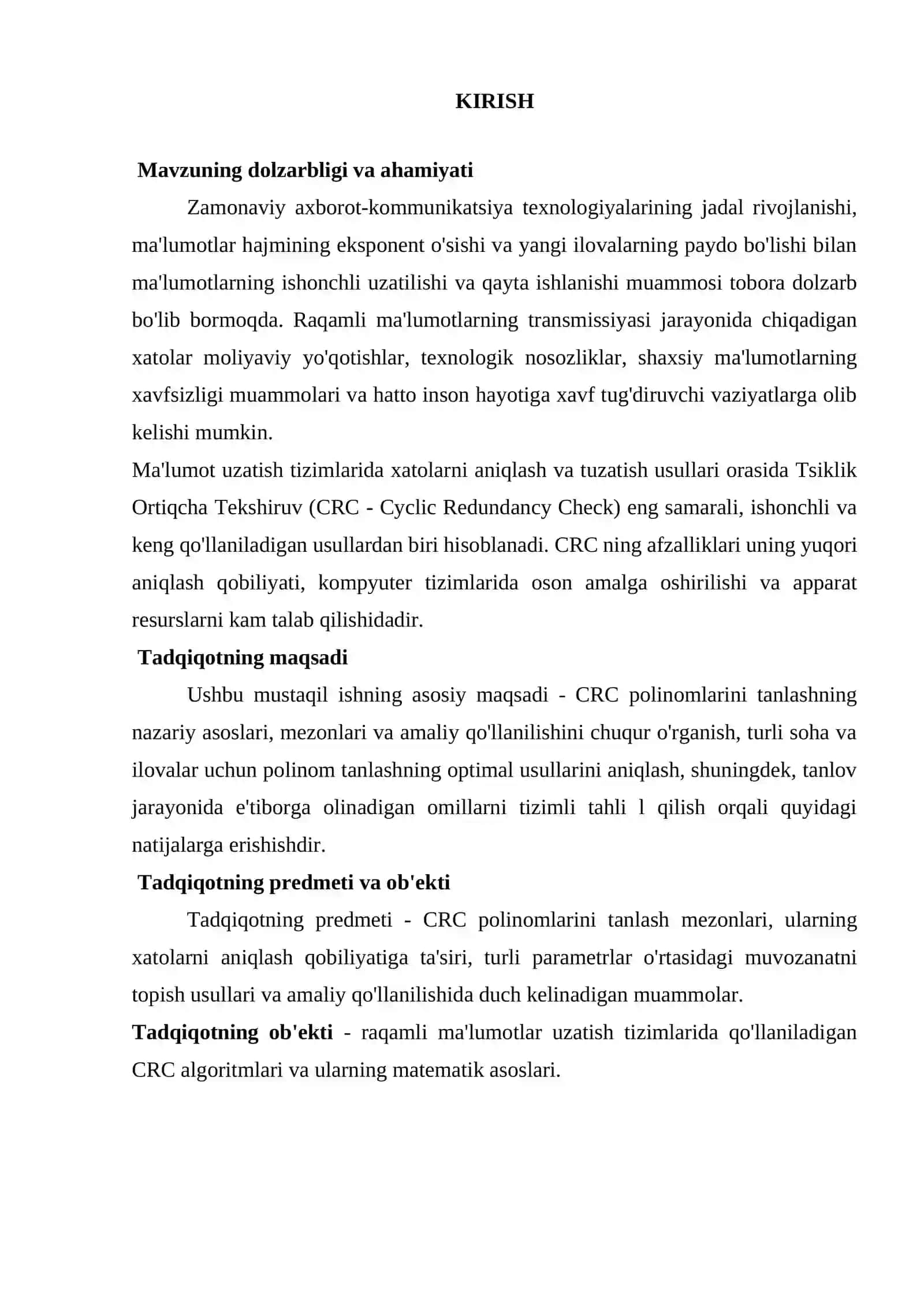 Tsiklik Ortiqcha Tekshiruv (CRC) 2