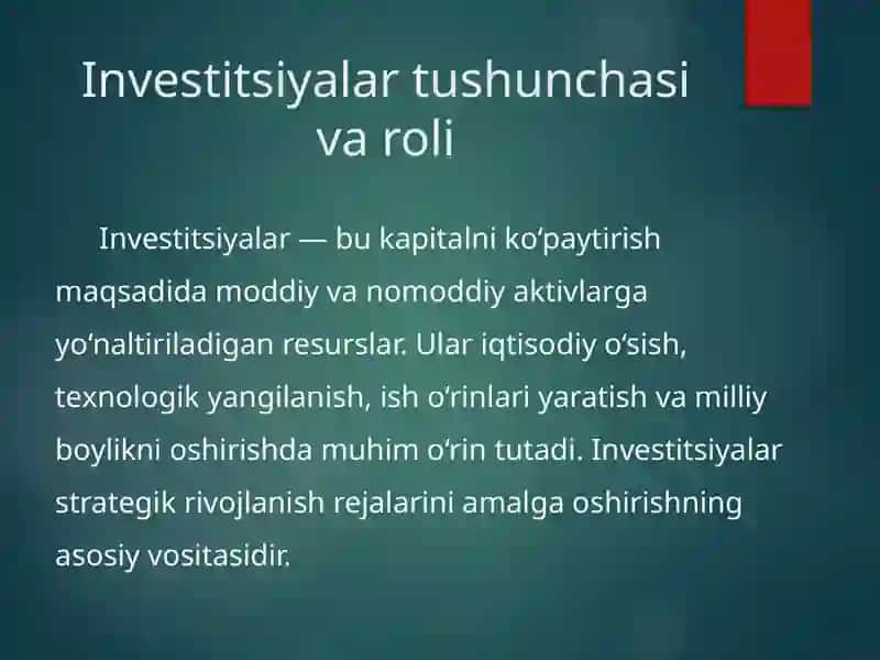 Investitsiyalar tuzilmasi va ularni investitsion qarorlar samaradorligiga ta’siri 2