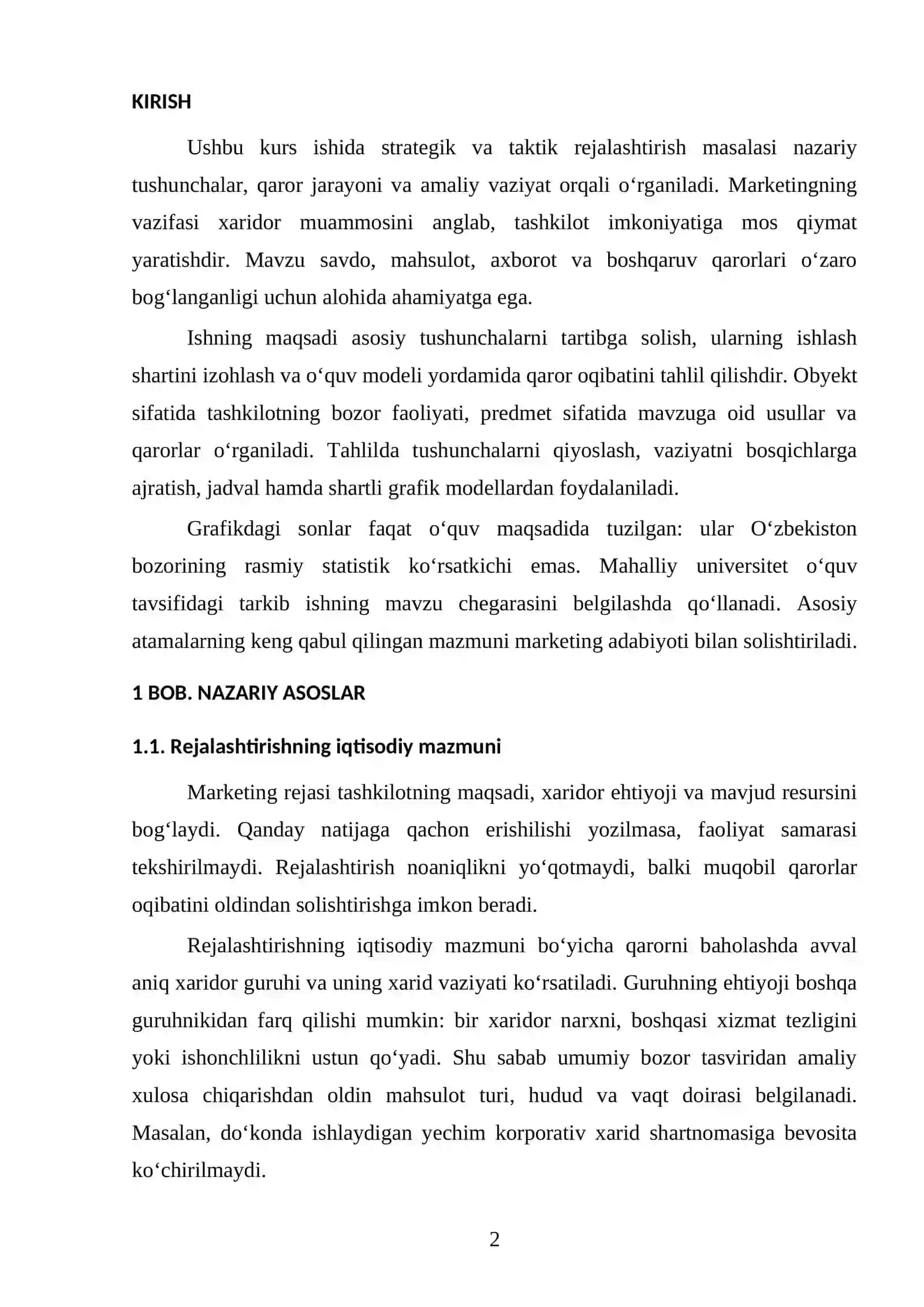 Strategik va taktik rejalashtirish KURS ISHI 2