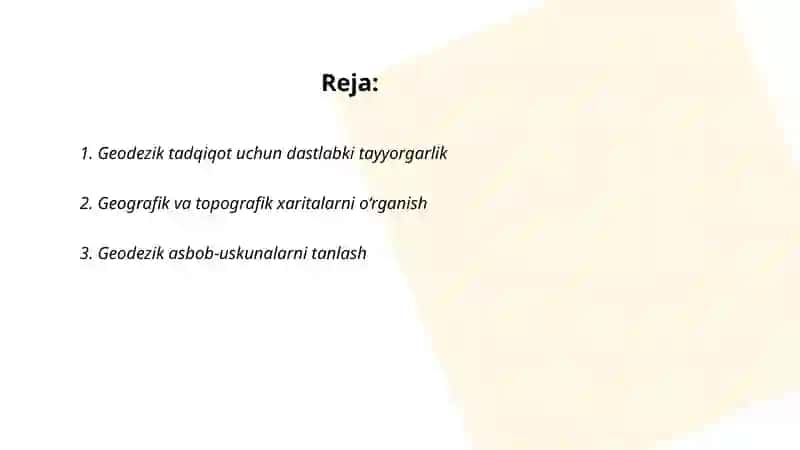 Geodezik tadqiqot uchun tayyorgarlik 2