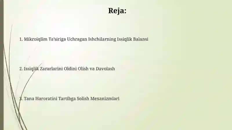Isituvchi mikroiqlimda ishlovchilar organizmga ta'sir natijasida issiqlikni boshqaruvi 2