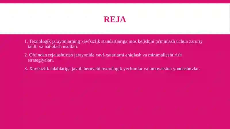 Texnologik jarayonlarning xavfsizlik standartlariga mos kelishini ta'minlash 2