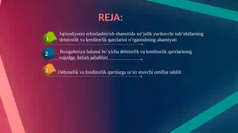 Debitorlik va kreditorlik qarzlarga ta’sir etuvchi omillar tahlili 2